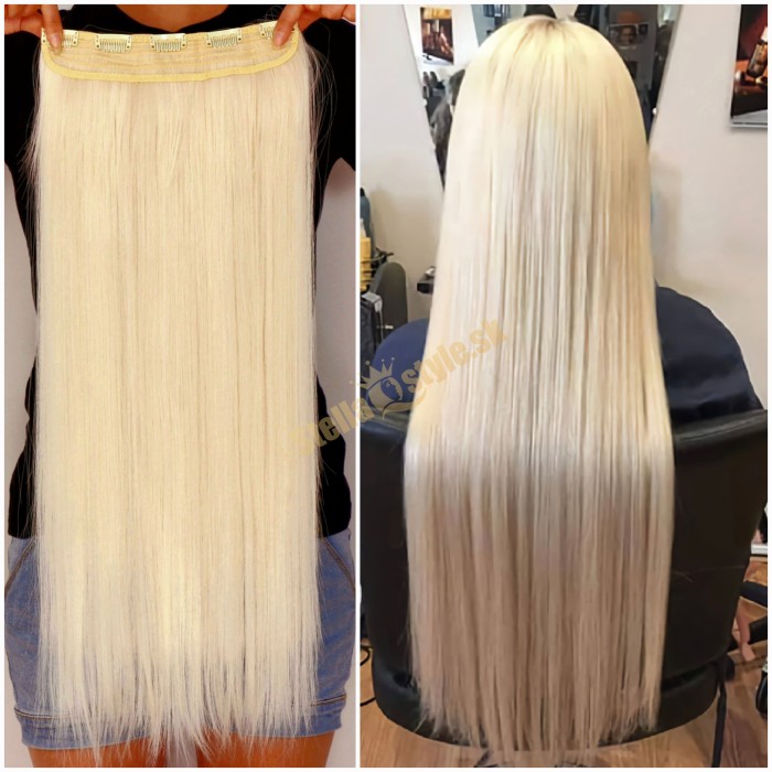 Clip in rýchlopás rovný na predlžovanie a zahustenie vlasov 666 / 60/613 najsvetlejšia blond